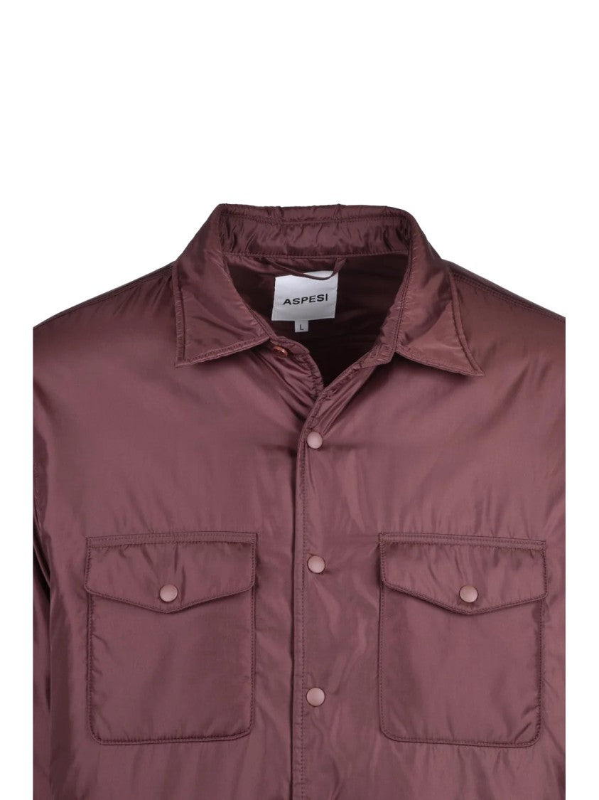 Aspesi Red Padded Snap Button Polyamide Shirt
