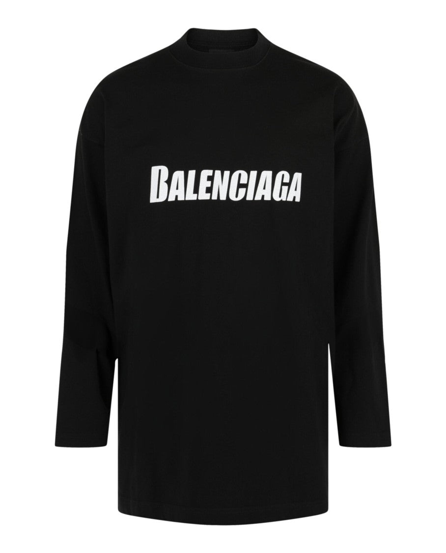 Balenciaga Oversized Distressed Logo Long Sleeve Shirt