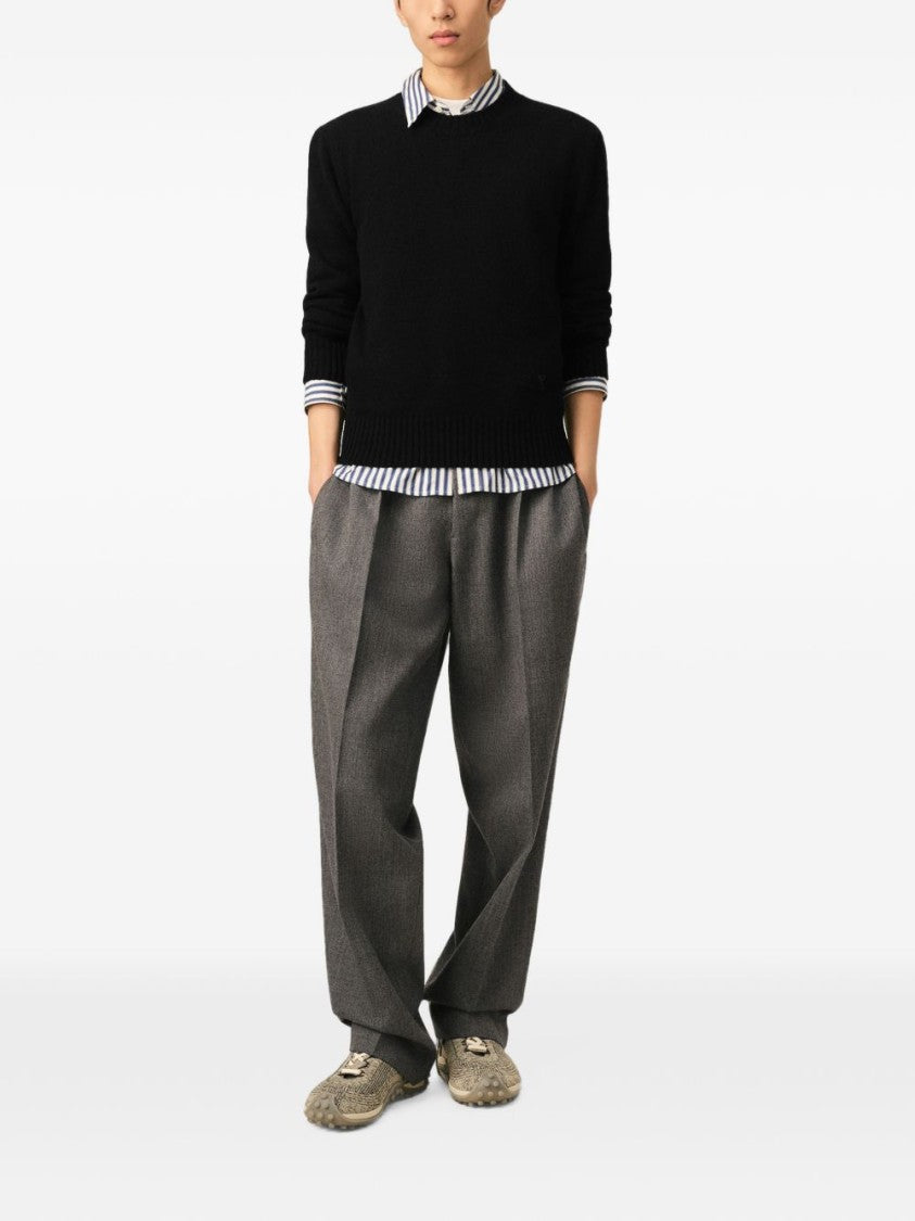 Ami Paris Relaxed Fit Black Sweater With Subtle Embroidered Heart Detail