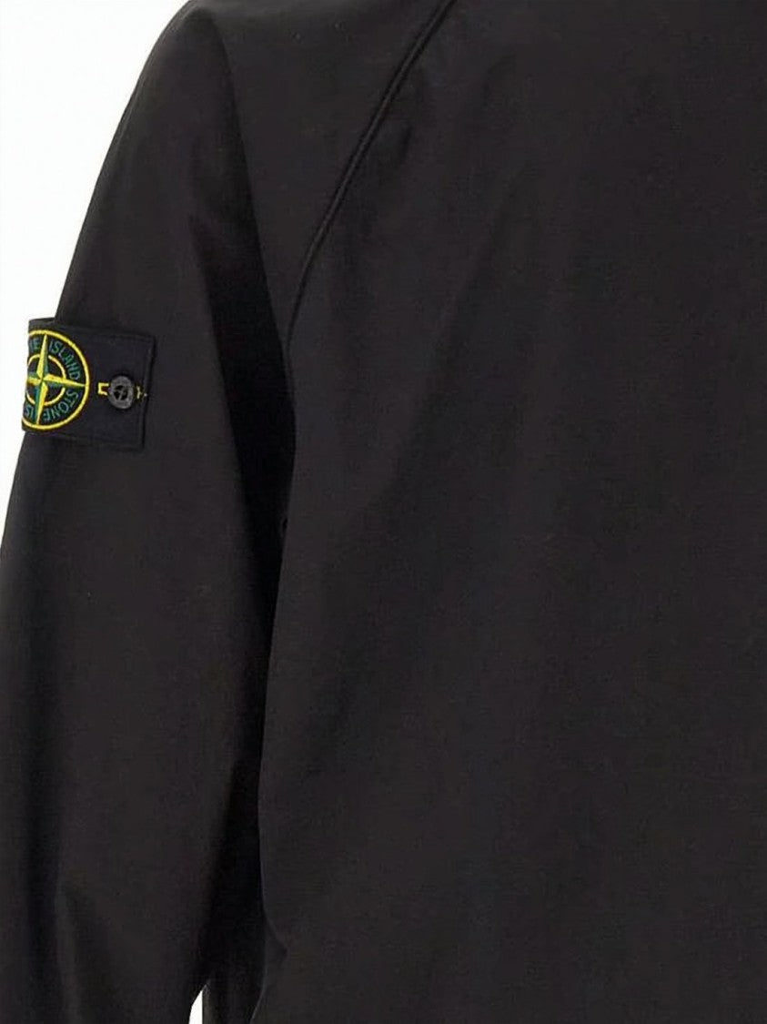 Stone Island Minimalist Black Leather Jacket With High Collar
