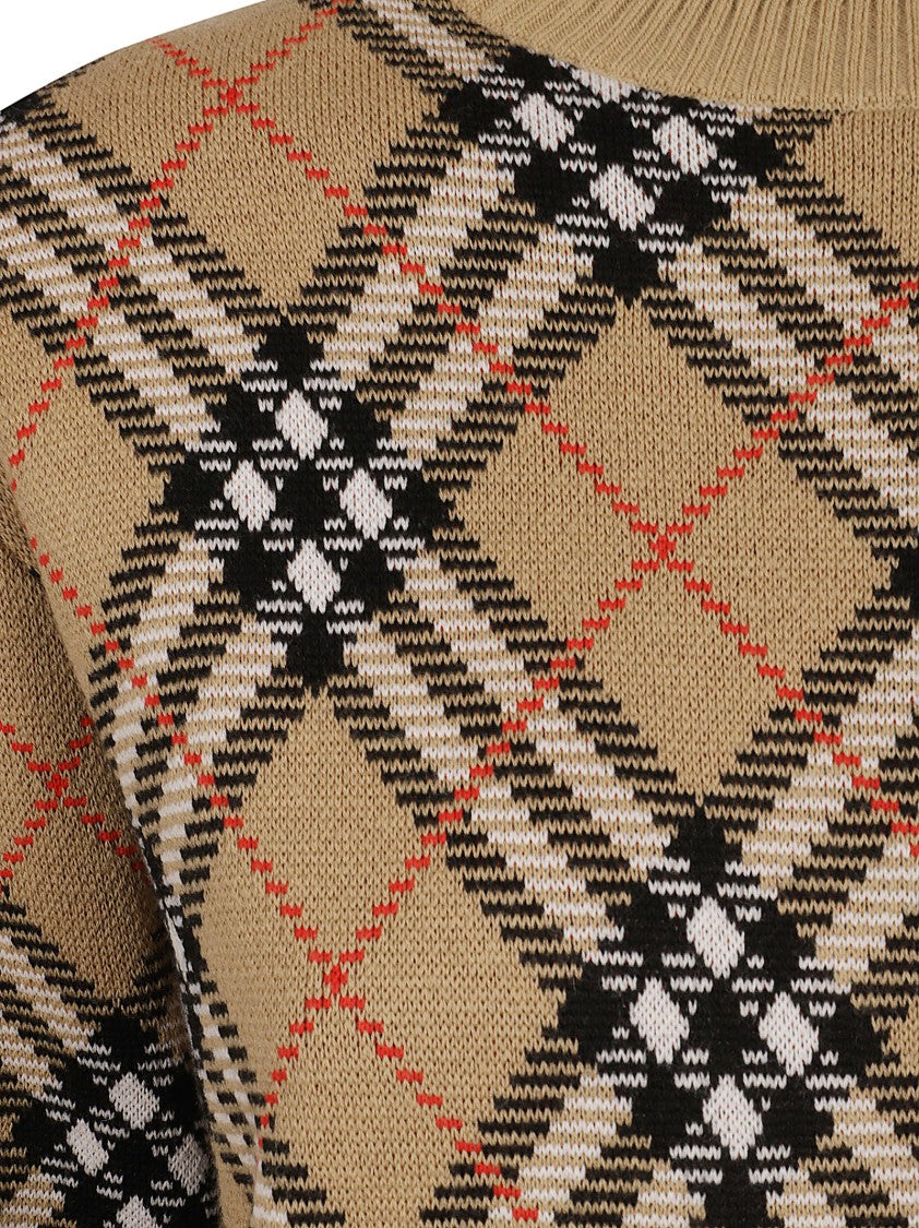 Burberry Plaid Crewneck Sweater With Ribbed Trims