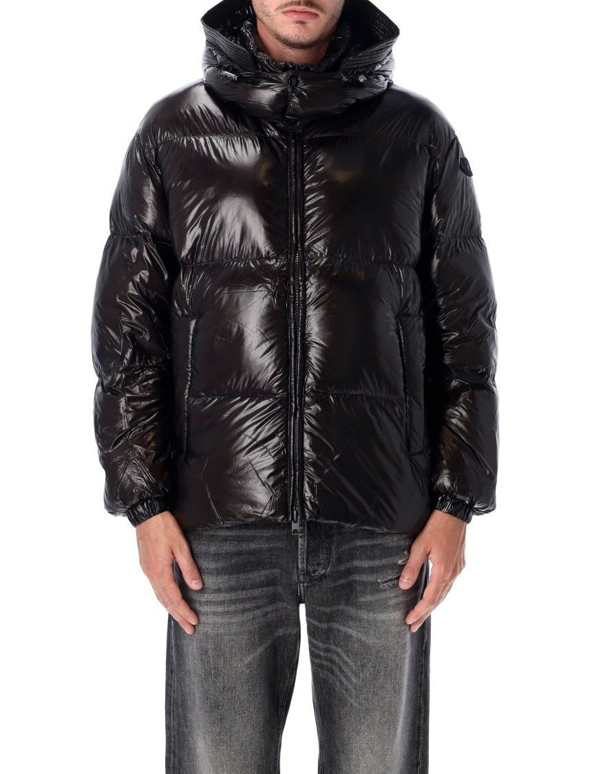 Diesel High-Collared Black Quilted Puffer Jacket With Glossy Finish