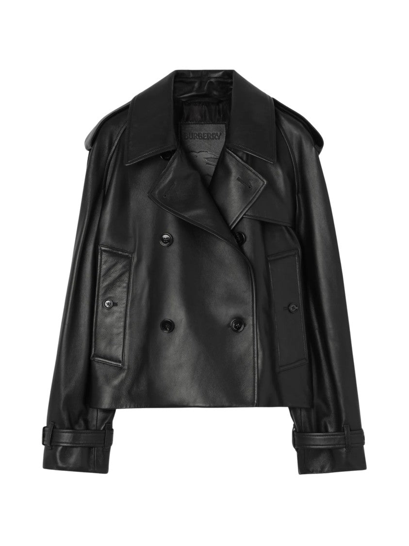 Burberry Black Leather Mayfair Trench Coat