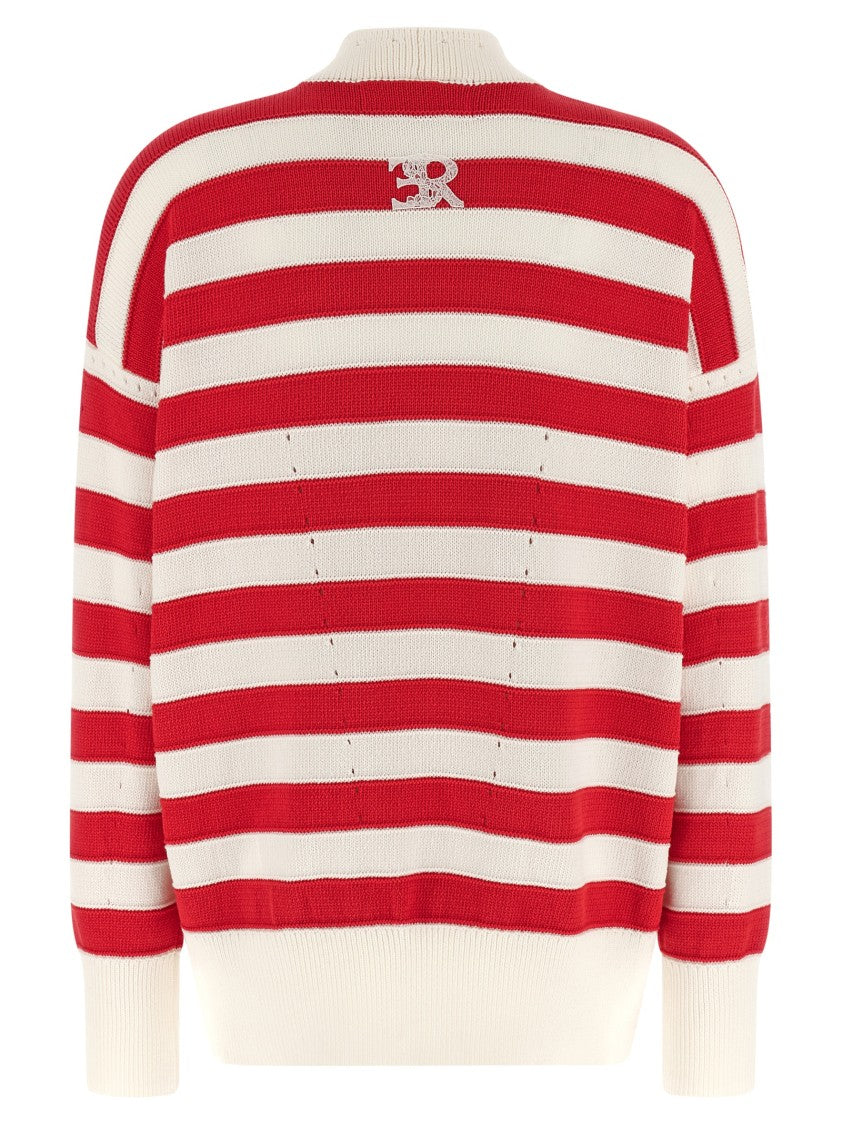 Ermanno Scervino Cotton Blend Crochet Cardigan With Lace Closure And Contrasting Stripes
