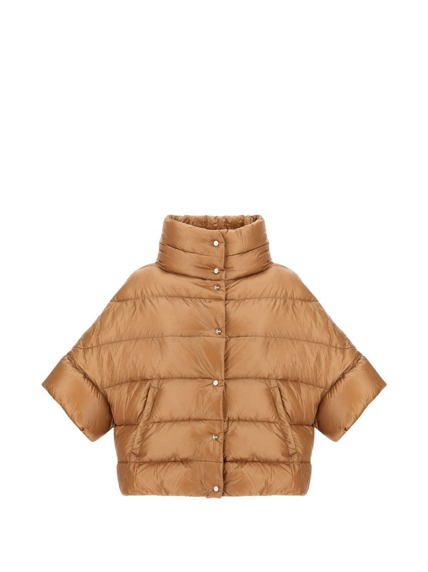 Herno Brown Quilted Cropped Jacket With High Collar And Down Filling