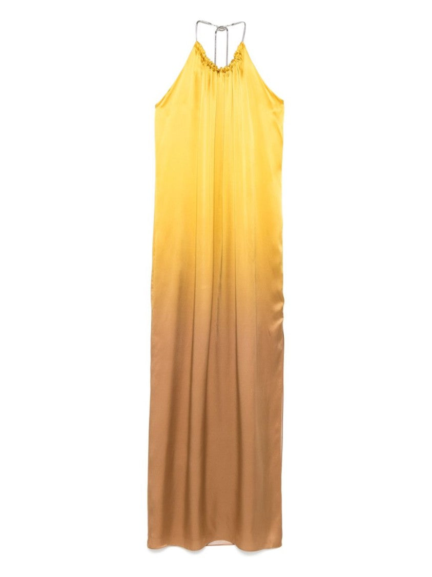 Max Mara Golden Maxi Dress With Halterneck Design
