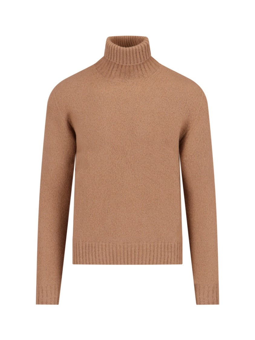 Drumohr High Neck Sweater In Brown Wool Ribbed
