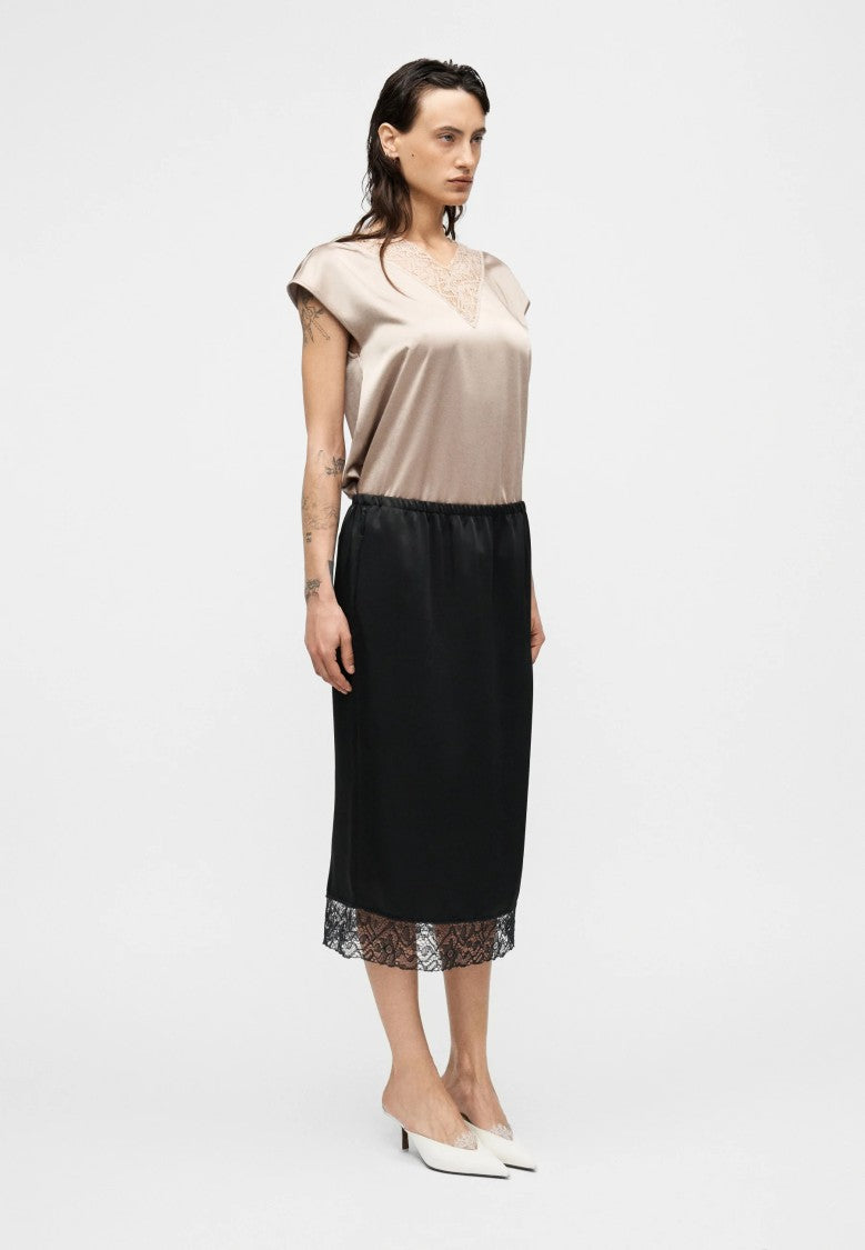 Max Mara Black Cotton Linen Midi Skirt
