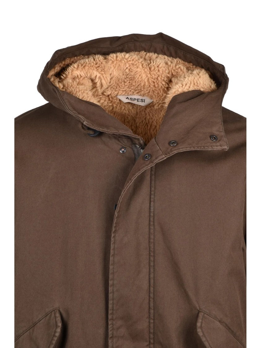 Aspesi Military Green Cotton Parka With Plush Interior And Adjustable Hood