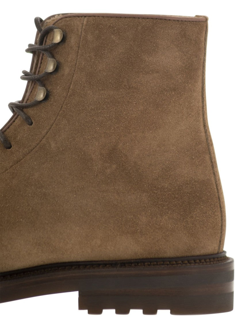 Brunello Cucinelli Brown Suede Lace-Up Boot