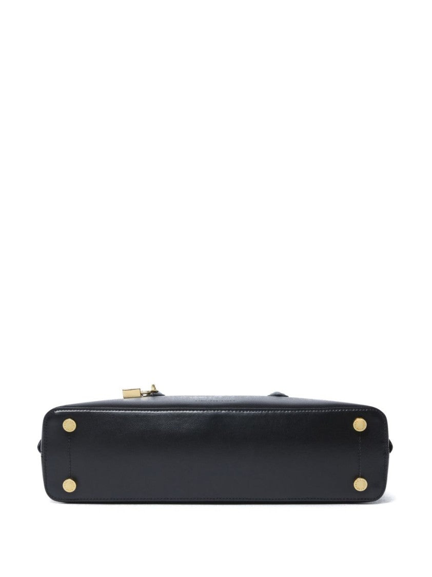 Stella Mccartney Sleek Black Handbag With Gold-Tone Hardware And Padlock Detail