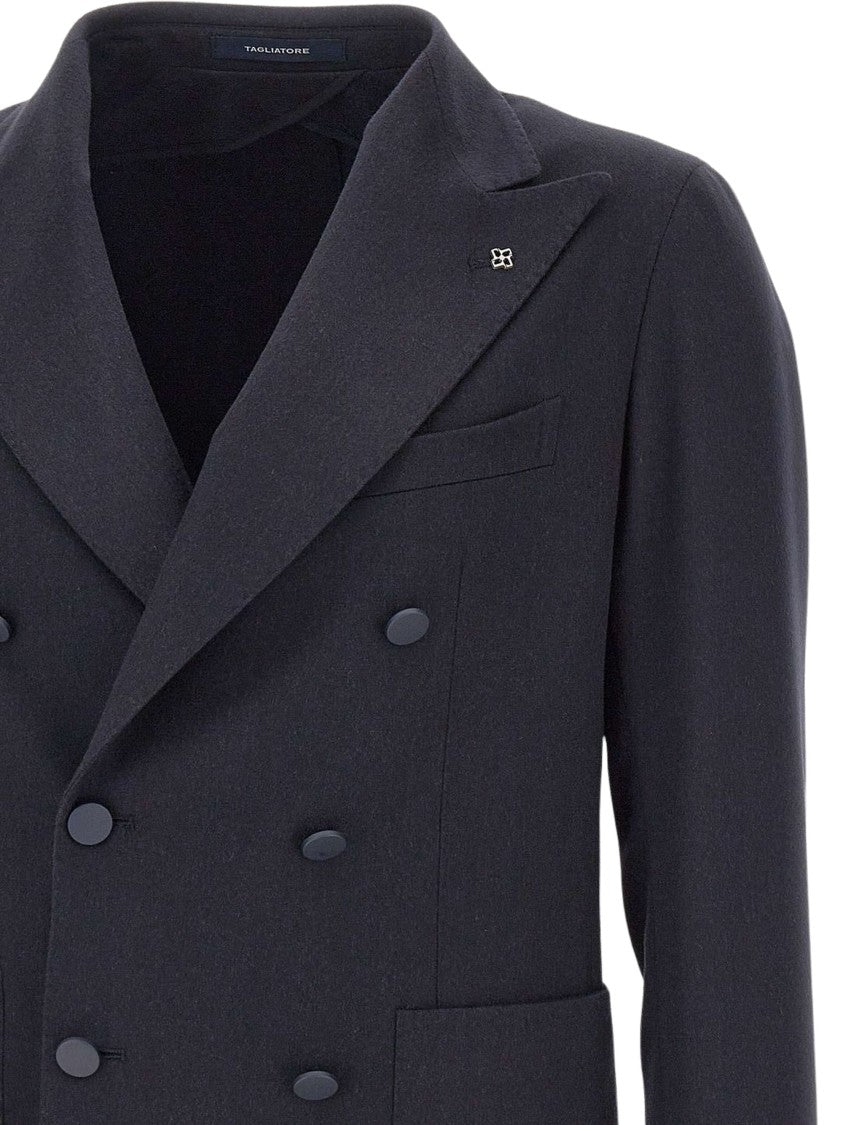 Tagliatore V-Neck Double Breasted Jacket With Wide Lapels And Structured Silhouette
