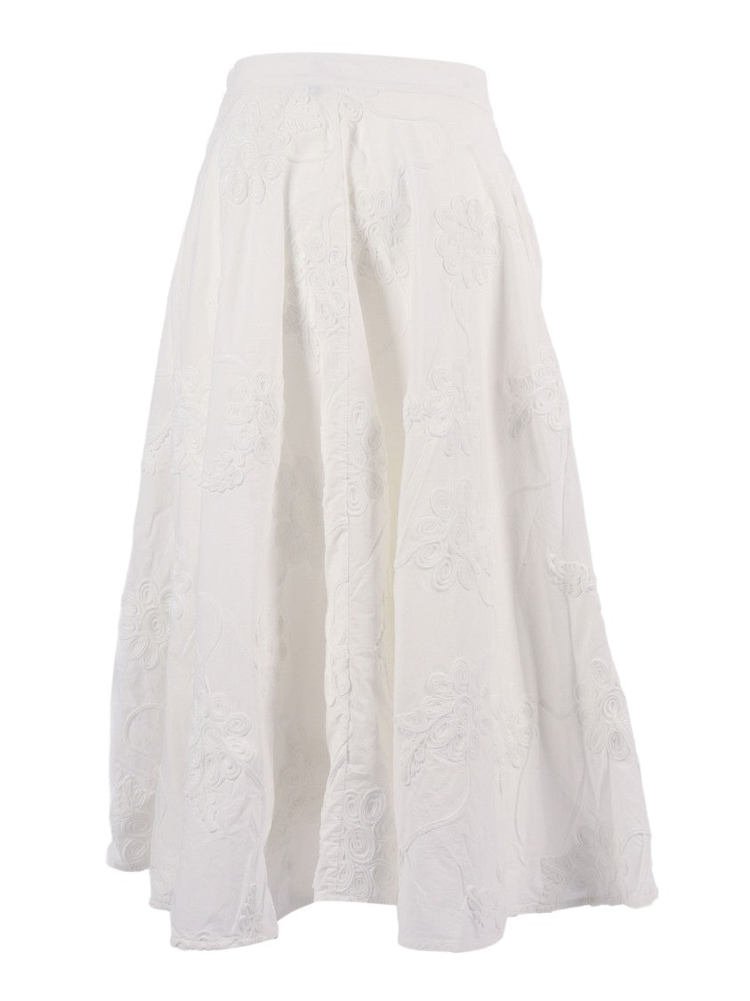 Rotate White Bright Flower Embroidered Maxi Skirt