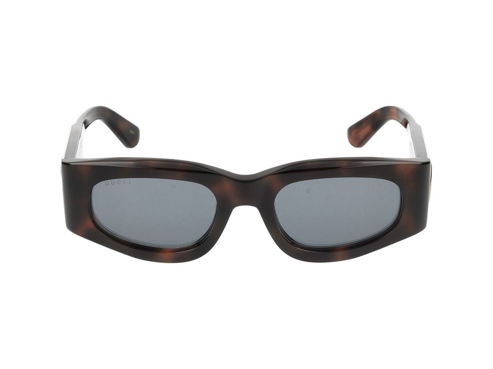 Gucci Havana Gold-Tone Detail Oversized Square Sunglasses