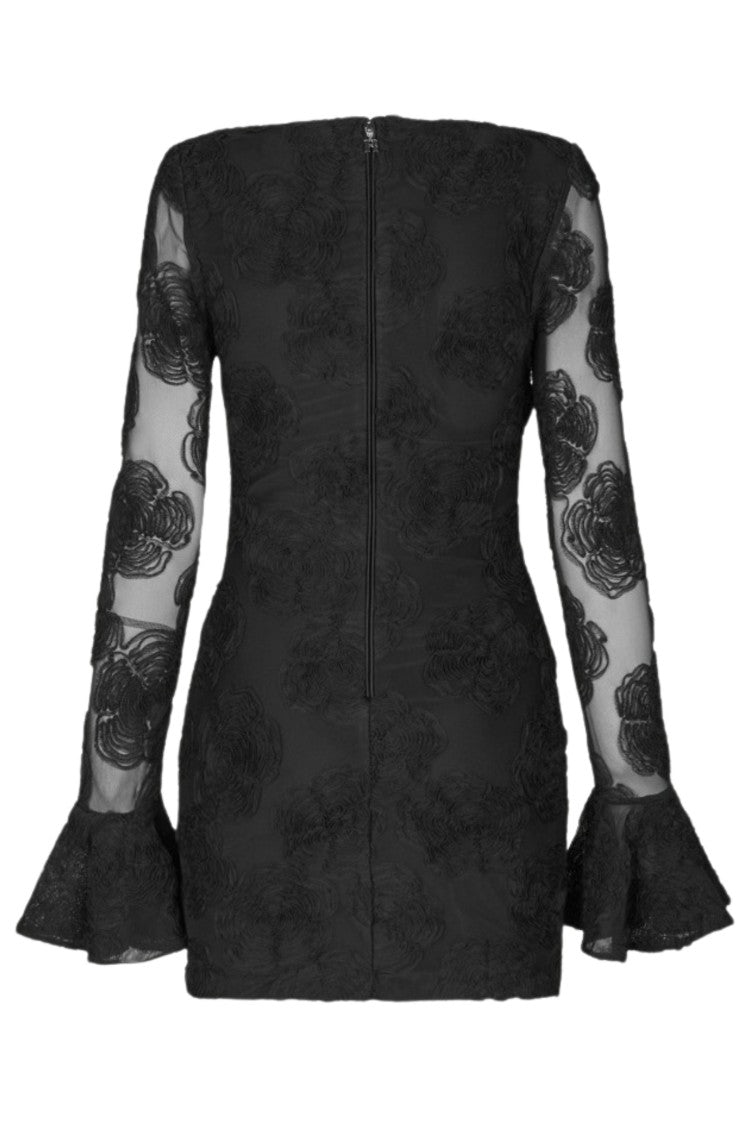 Rotate Sheer Floral Mesh Mini Dress With Three-Dimensional Appliqués