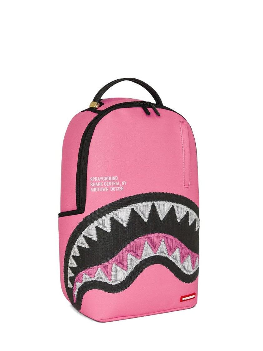 Sprayground Pink Shark Central Embroidered Backpack
