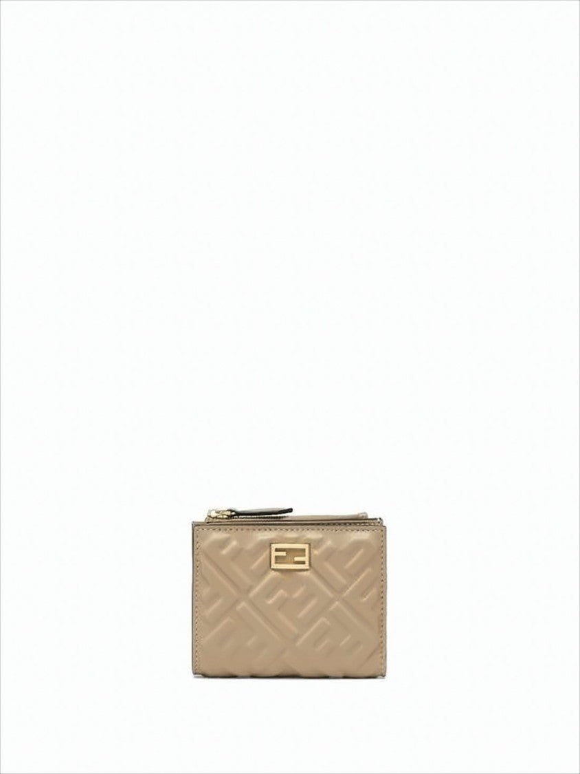 Fendi Compact Sheepskin Wallet With Geometric Embossing