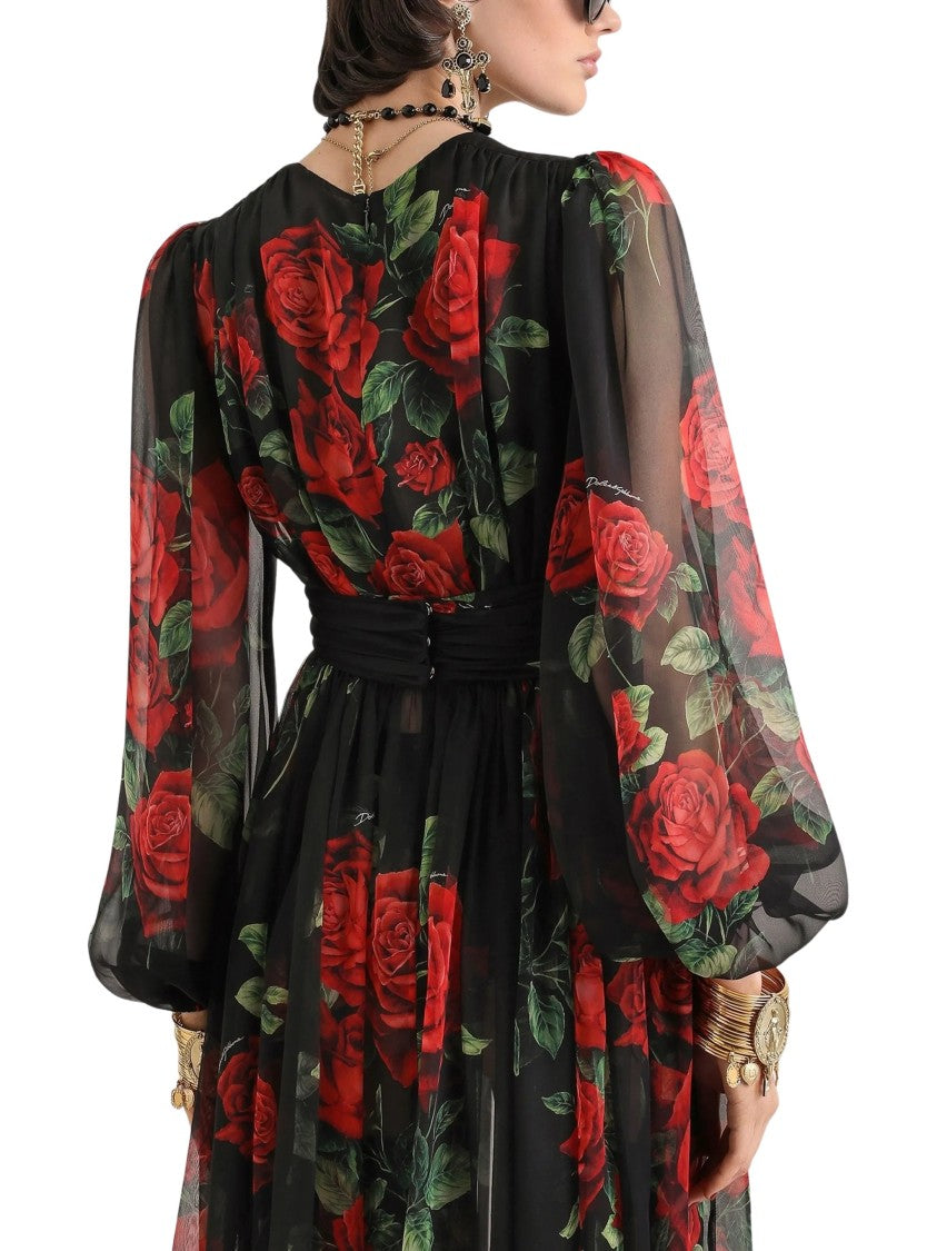 Dolce & Gabbana Multicolour Draped Silk Midi Dress