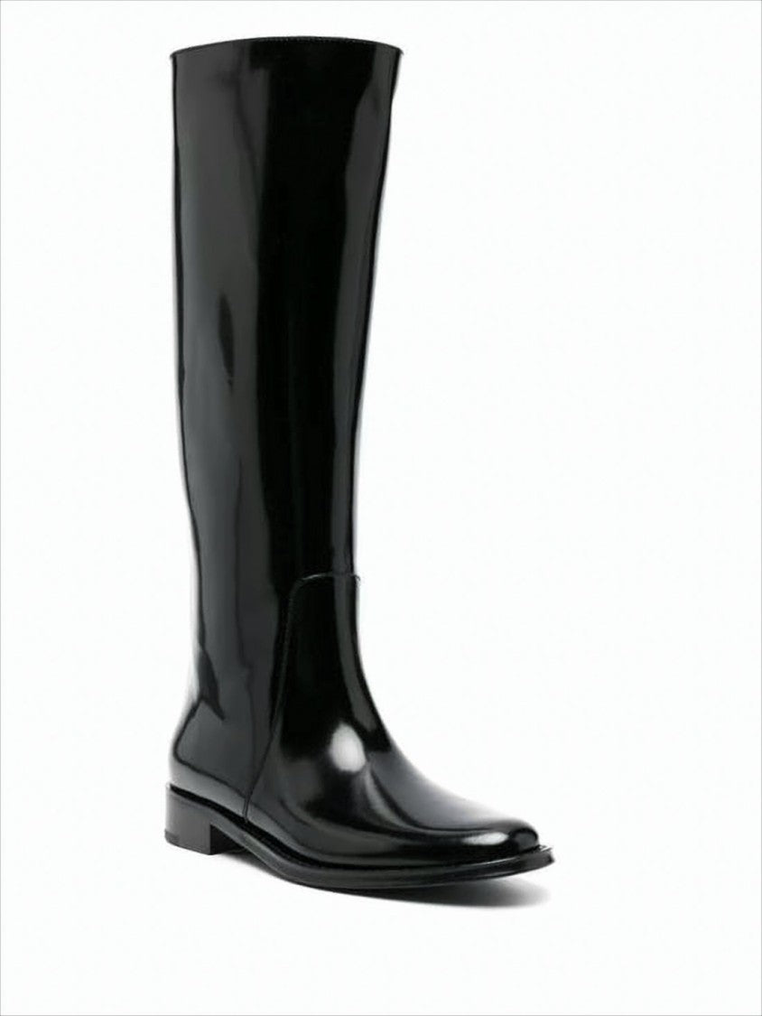 Saint Laurent High-Shine Leather Calf-Length Boots