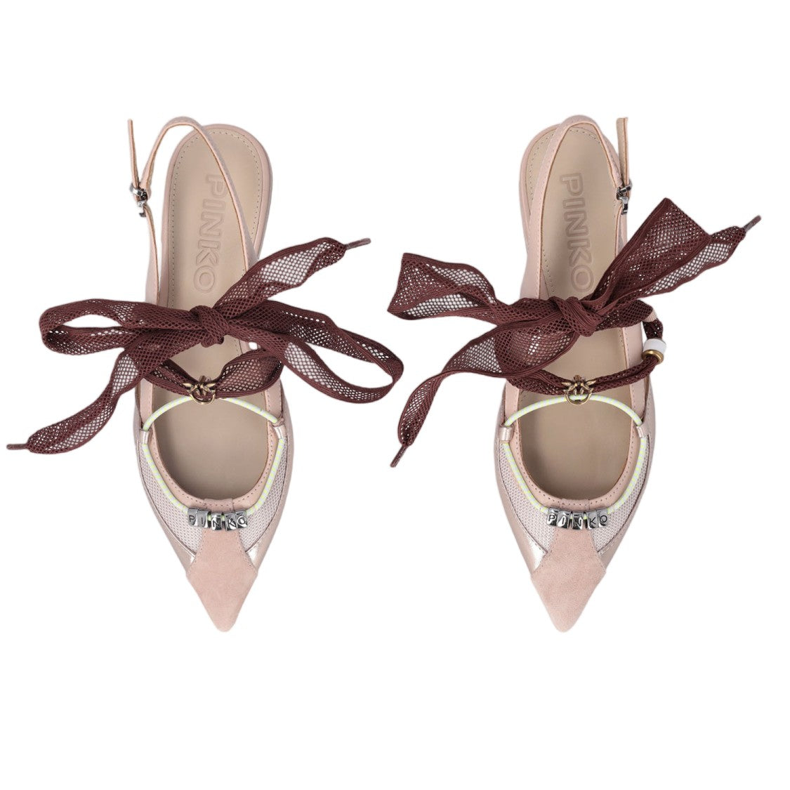 Pinko Pink Slingback Lace-Up Leather Flats