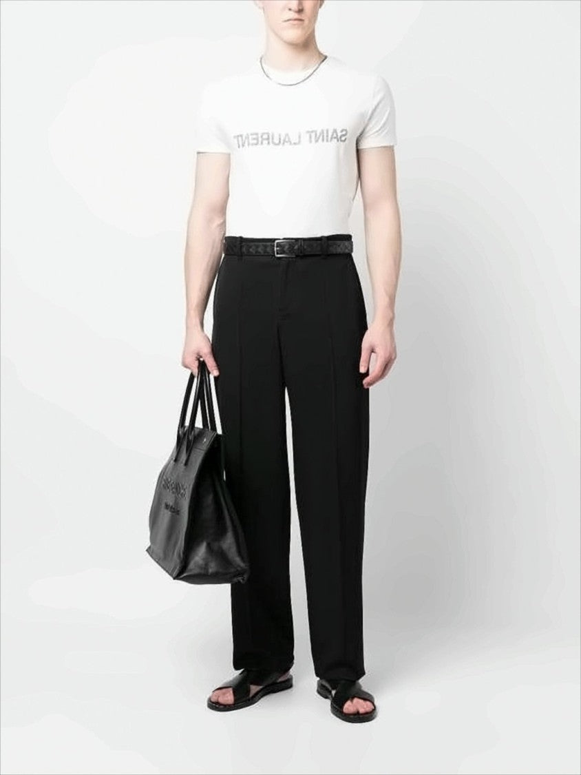 Saint Laurent Minimalist Crew Neck T-Shirt With Bold Text Print