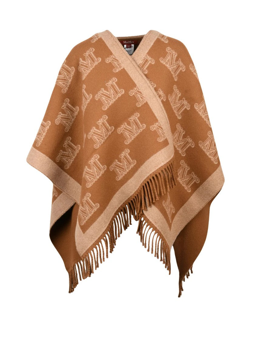 Max Mara Generous Virgin Wool Poncho With Monogram Pattern