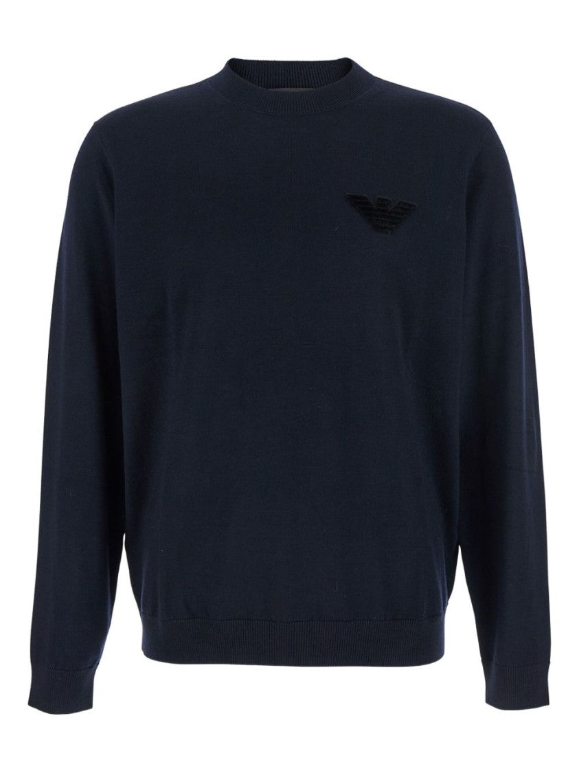 Emporio Armani Midnight Blue Wool Crew Neck Sweater