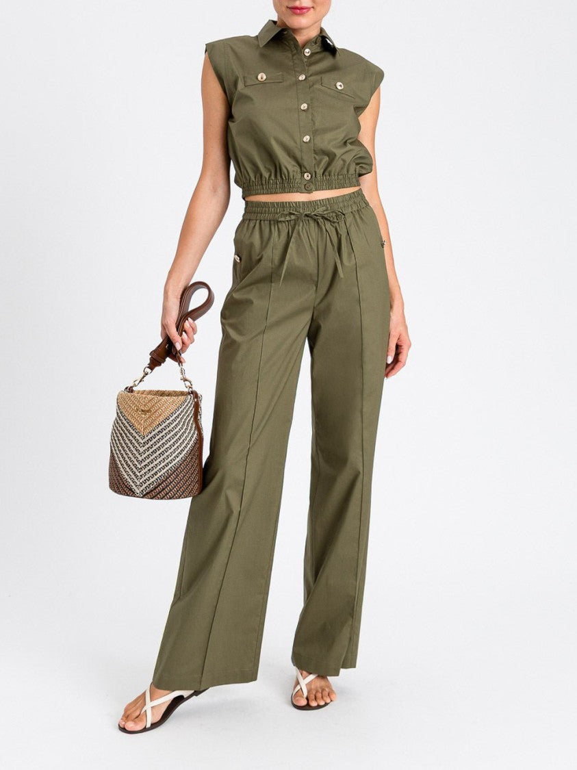 Twin-Set Wide-Leg Pants With Drawstring Waist And Button-Detail Pockets