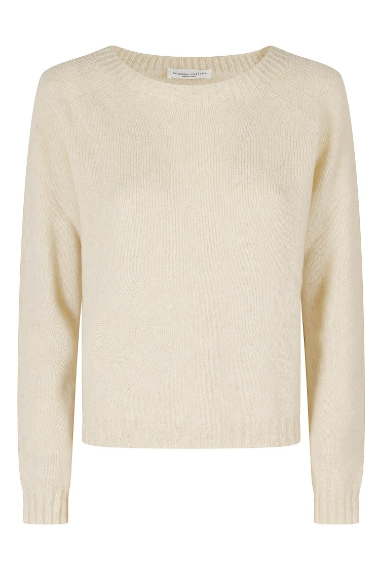 Roberto Collina Ecru Merino And Baby Camel Knit Sweater With Ribbed Trim