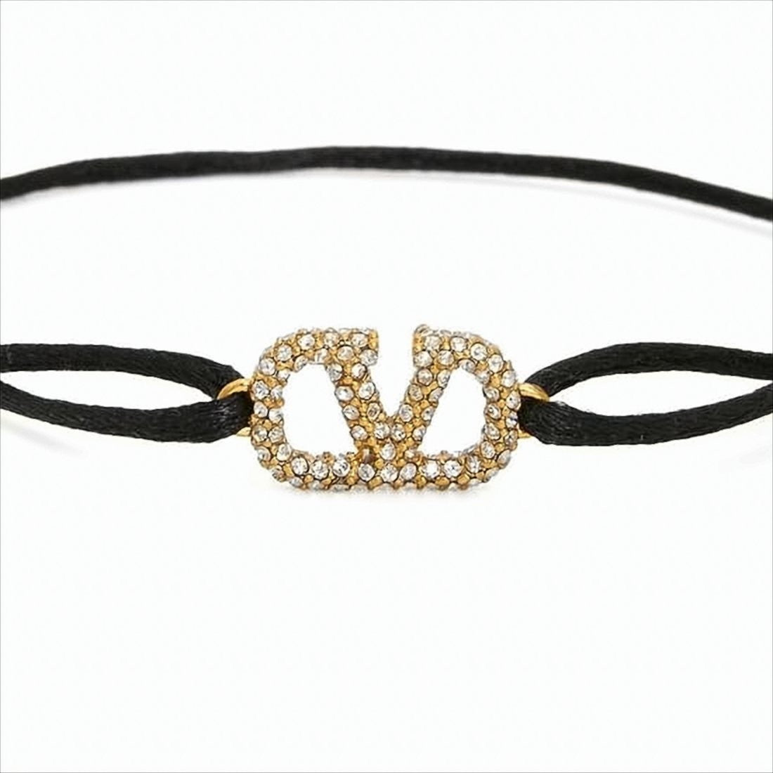 Valentino Garavani Adjustable Black Cord Bracelet With Gold-Tone Brass Emblem