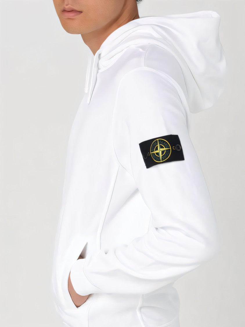 Stone Island White Hoodie With Logo Patch