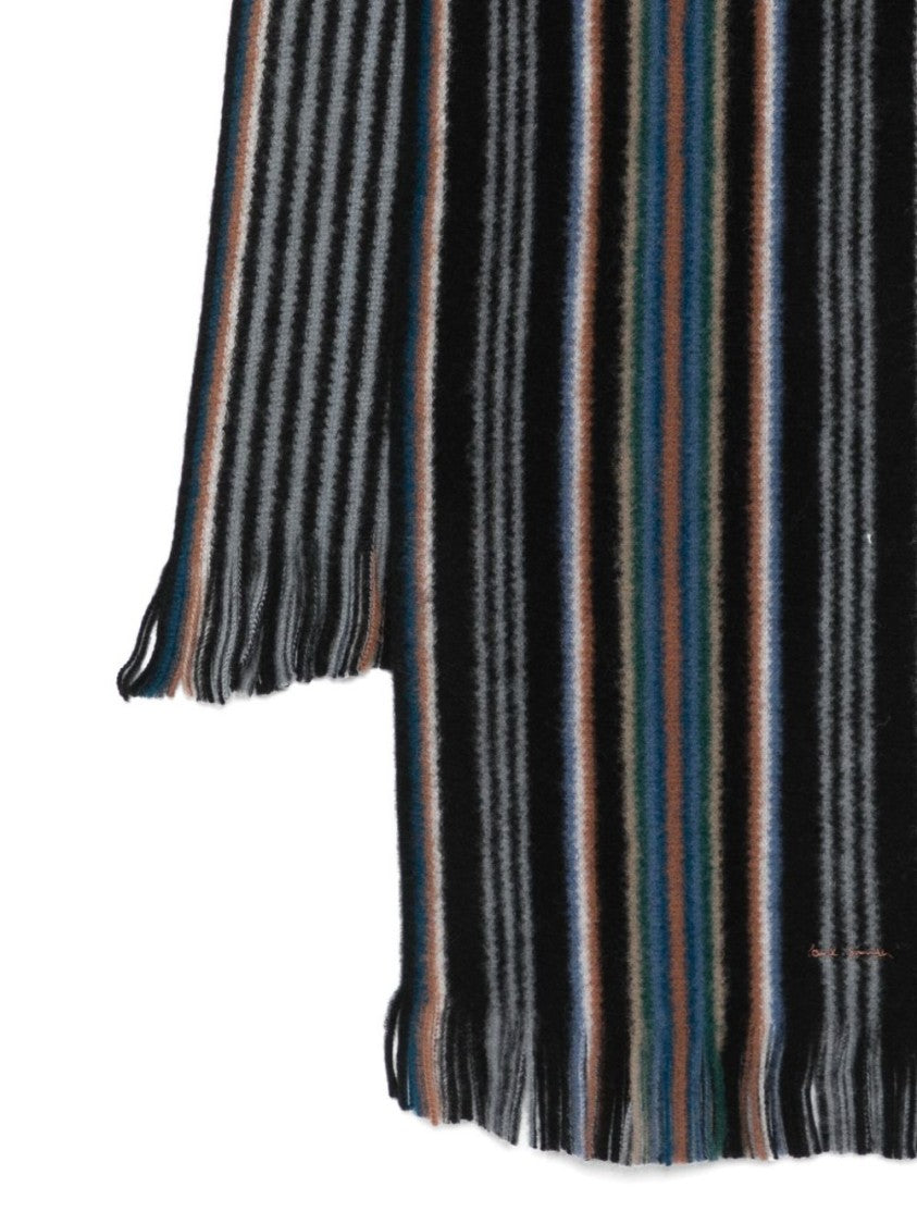 Paul Smith Textured Merino Wool Scarf With Vertical Stripes