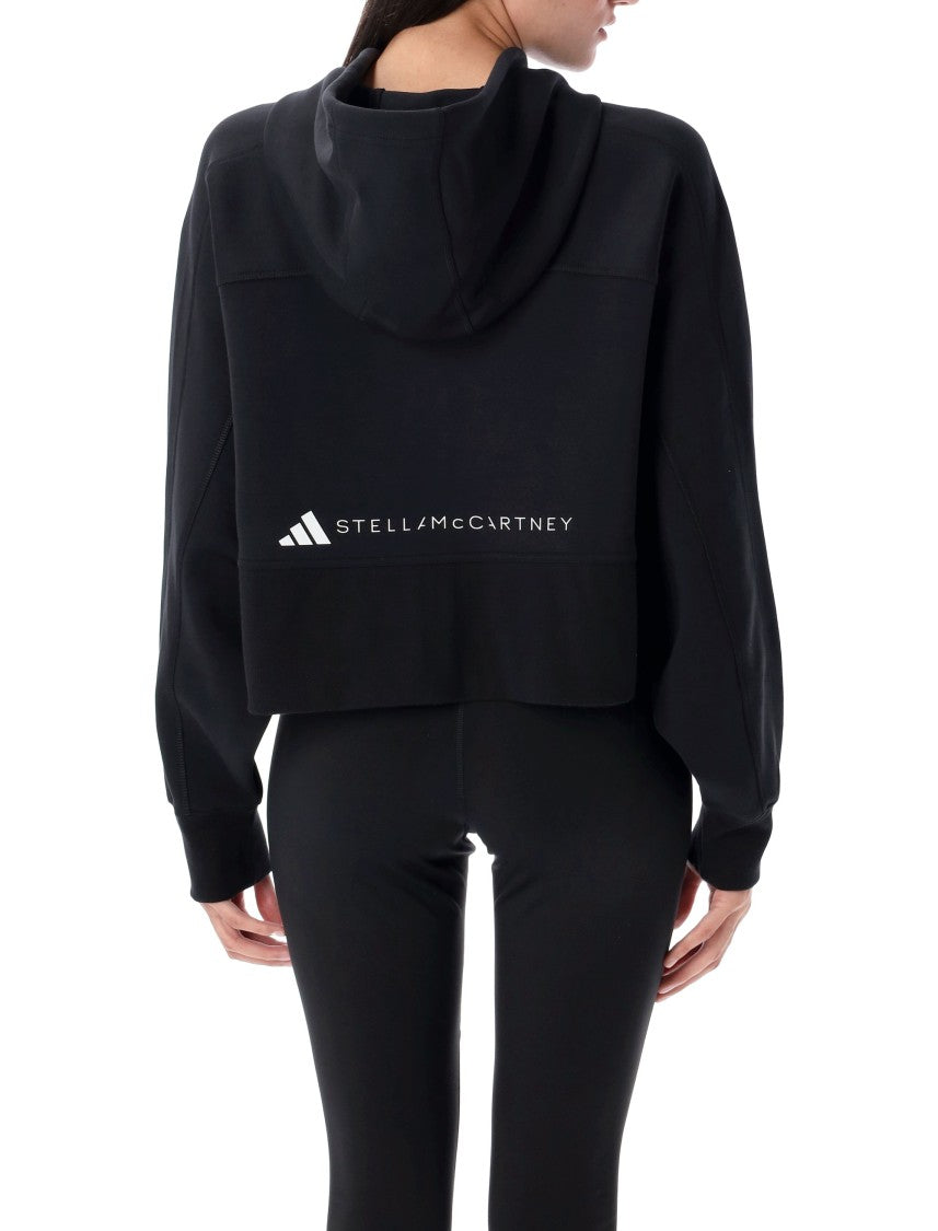 Adidas By Stella Mccartney Boxy Fit Cropped Hoodie With Drawstring Hood And Bold Logos