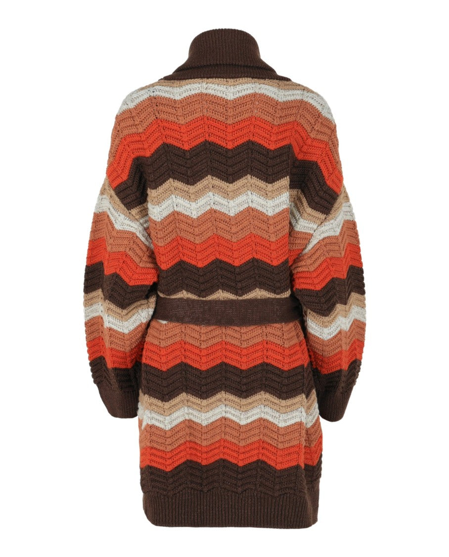 M Missoni Chevron-Patterned Belted Cardigan