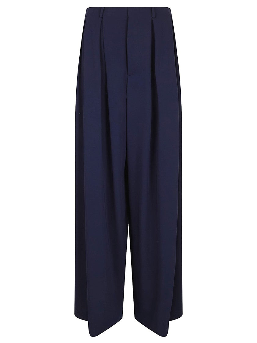 Polo Ralph Lauren Full Length Wide Pleated Trousers In Compact-Weave Wool
