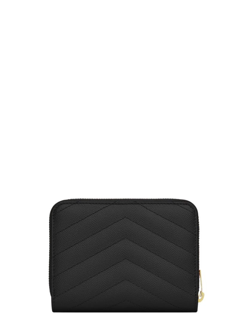 Saint Laurent Quilted Black Wallet With Gold-Tone Zipper