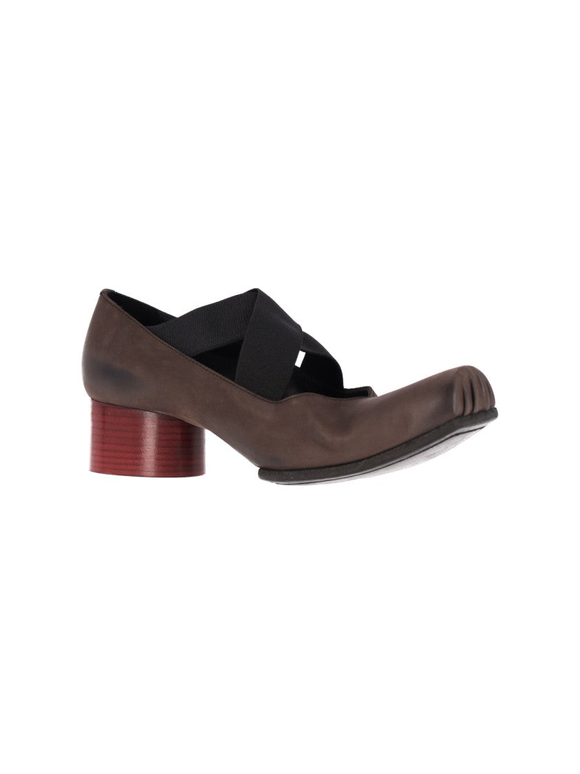 Uma Wang Rounded Square Toe Low Stacked Heel Flats