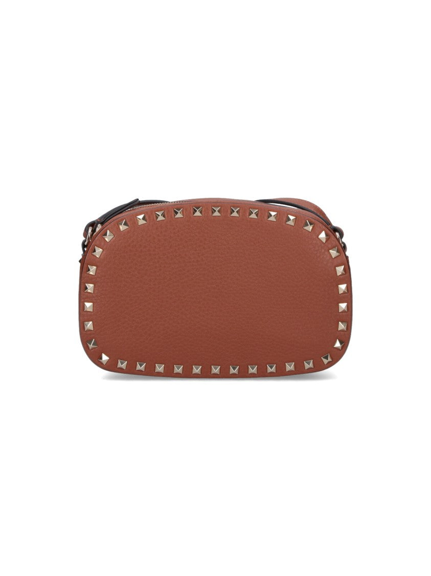 Valentino Garavani Structured Brown Crossbody Bag With Pyramid Studs