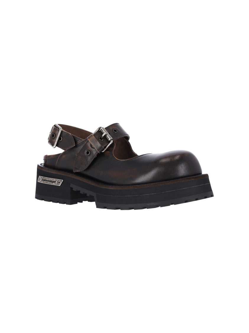 Balenciaga Brown Leather Venom Mary Jane Mules