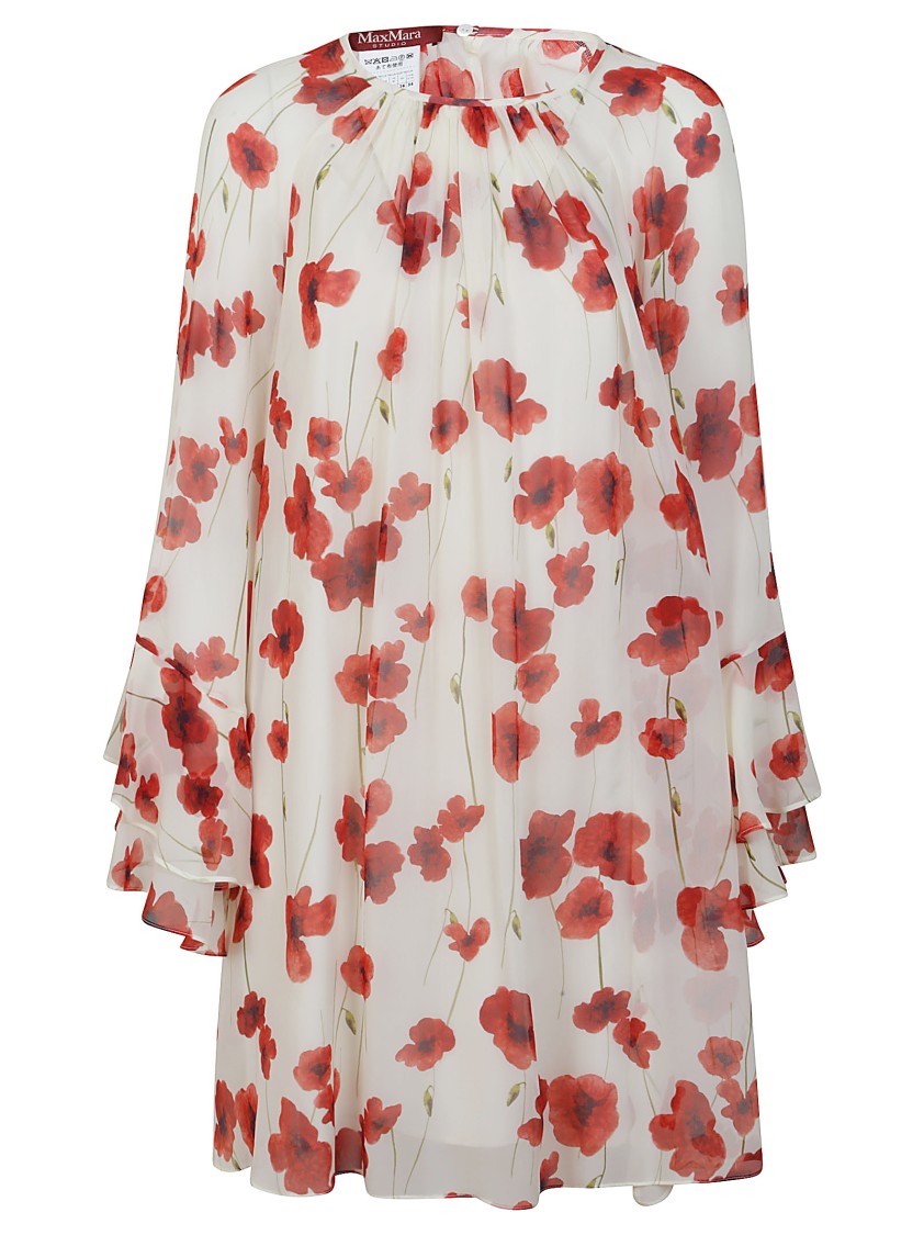 Max Mara Mini Silk Dress With Flared Sleeves
