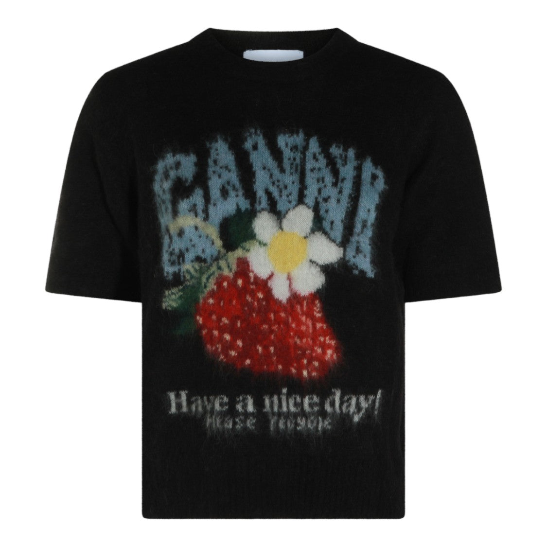 Ganni Fuzzy Texture Graphic Print T-Shirt