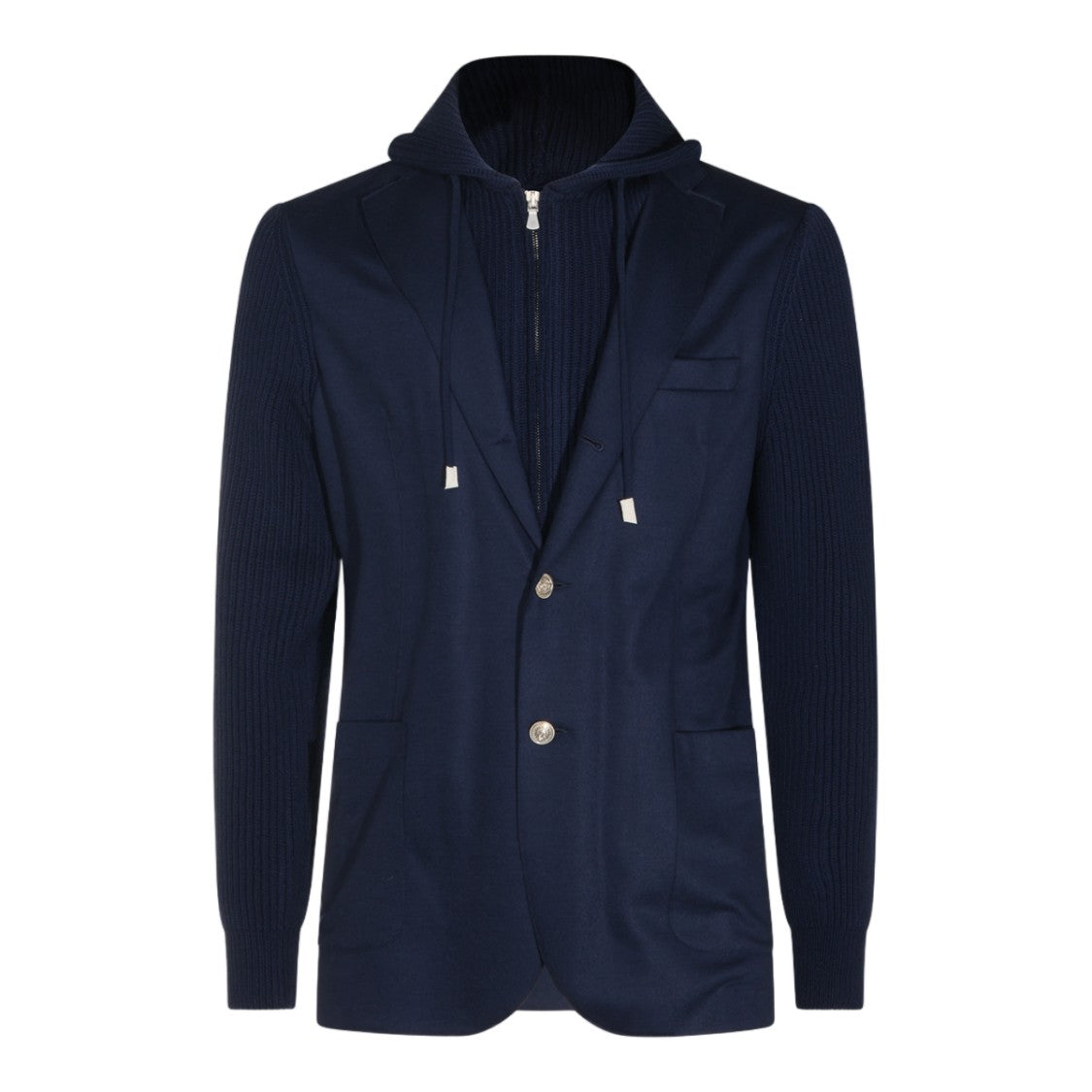 Eleventy Knitted Hooded Hybrid Layered Blazer
