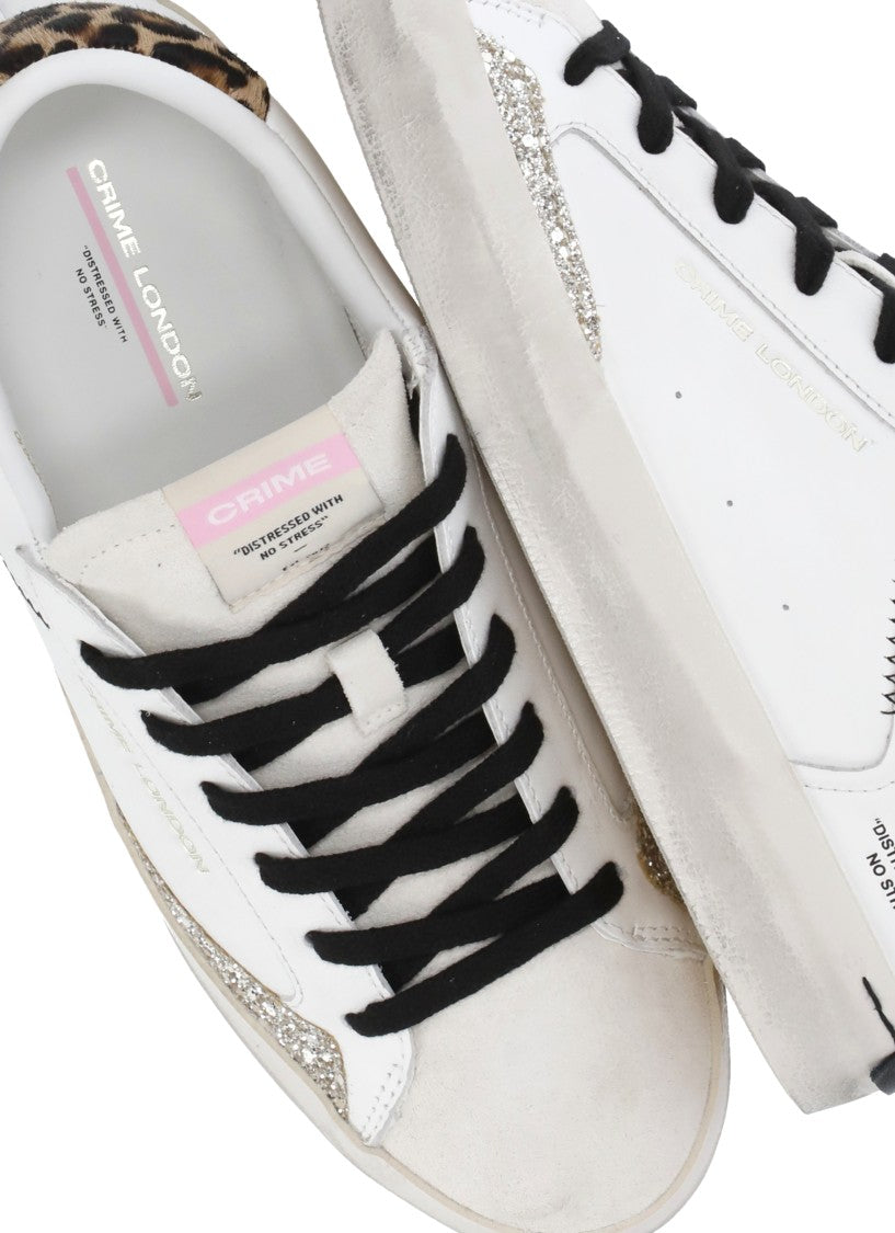Crime London White Distressed Animalier Sneakers