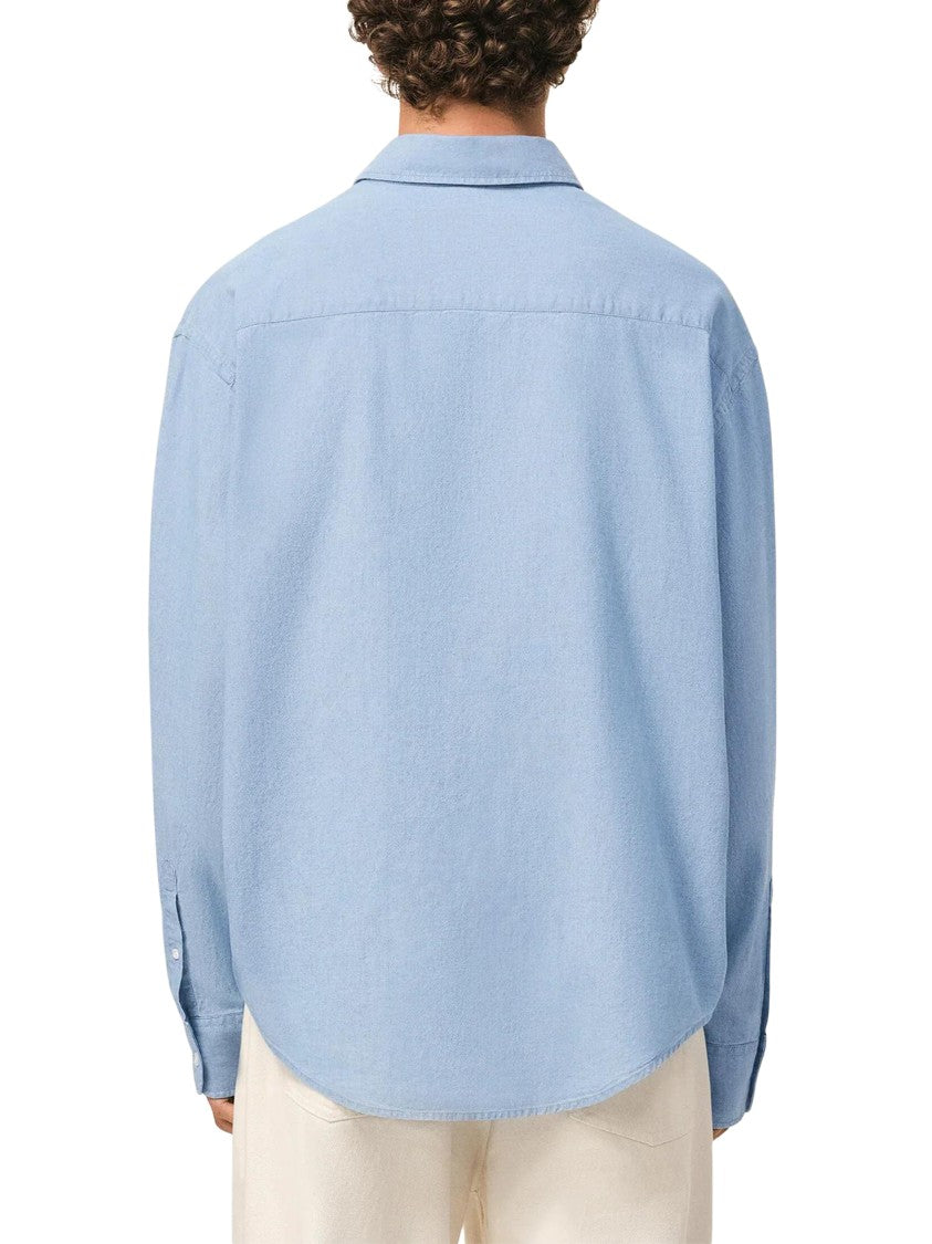 Ami Paris Boxy Relaxed Fit Blue Shirt With Button-Down Collar