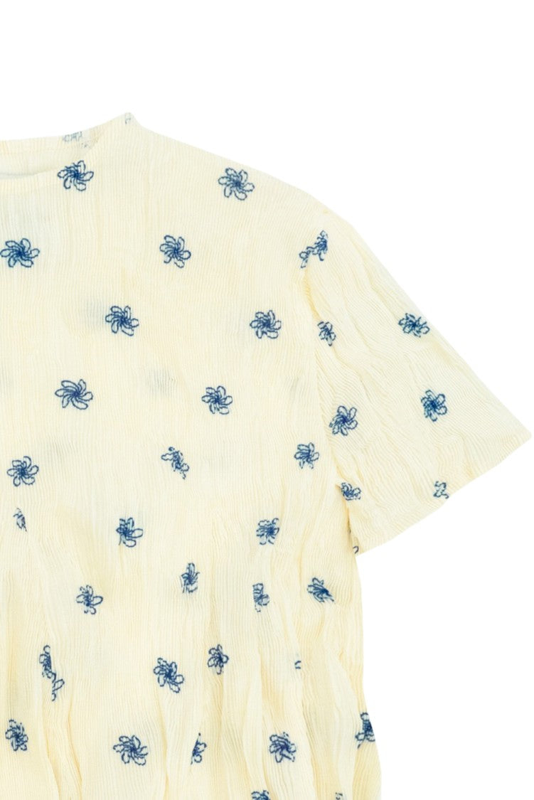 Gongdid Design Pleated Top With Floral Pattern