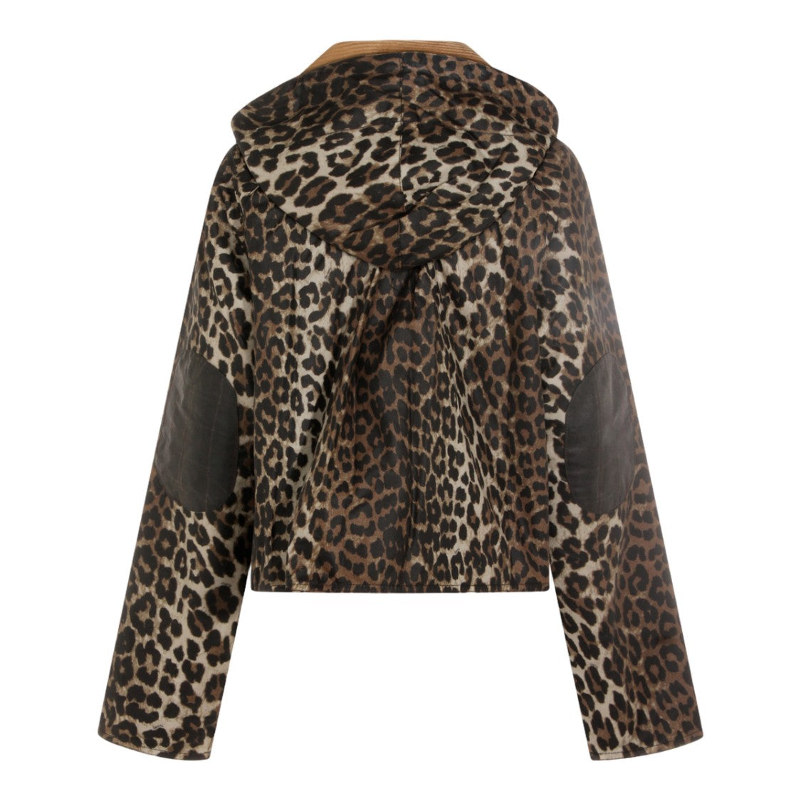 Barbour X Ganni Cropped Leopard Print Jacket With Corduroy Collar