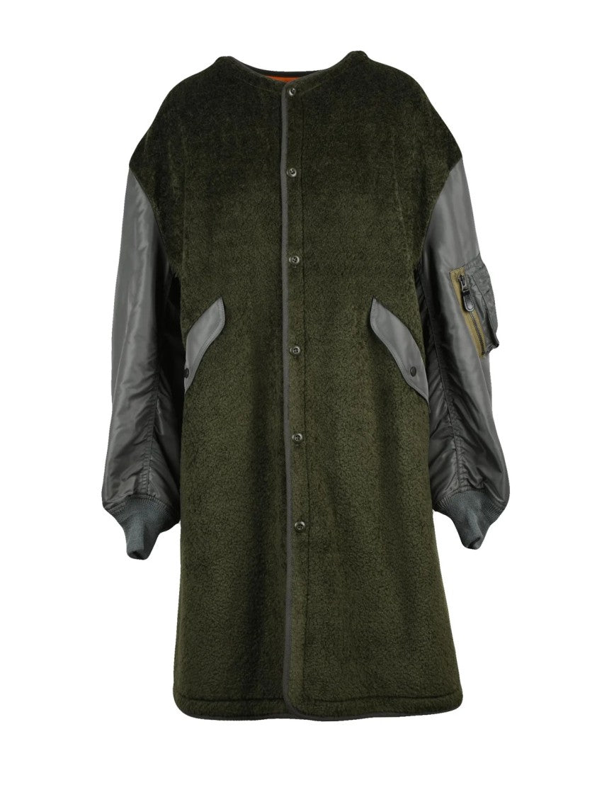 Junya Watanabe X Comme Des Garçons Plush Giaccone With Contrasting Nylon Sleeves And Practical Design