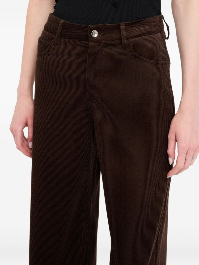 Liu Jo Wide-Leg Brown Corduroy Trousers With Button And Zip Fastening