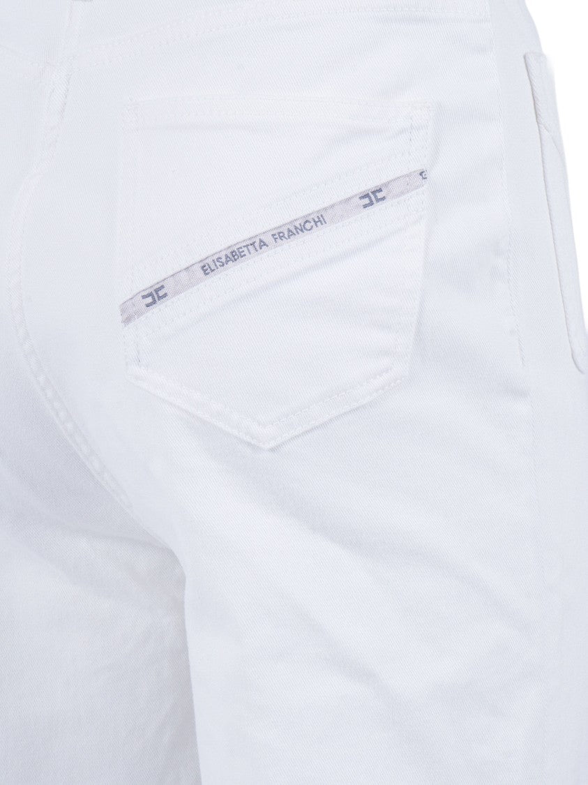 Elisabetta Franchi Sleeveless White Denim Jumpsuit With Button-Down Front And Wide-Leg Design