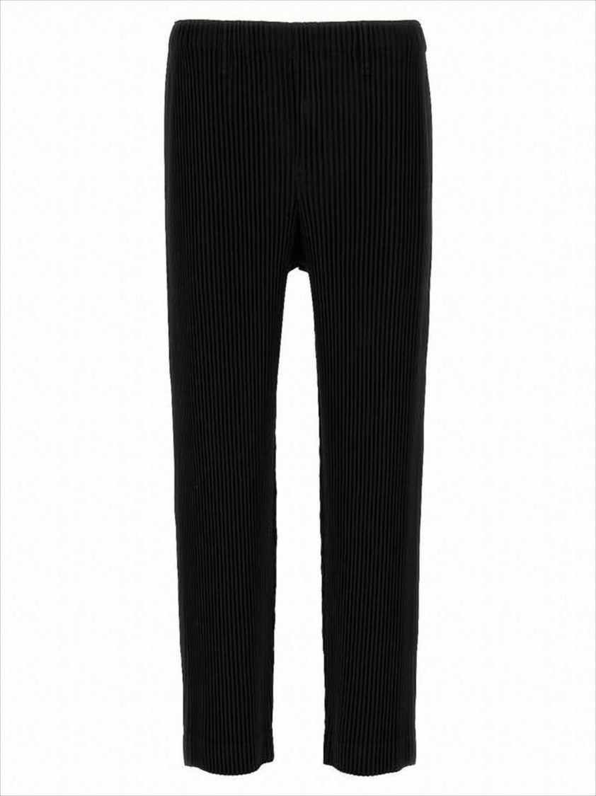 Homme Plissé Issey Miyake Pleated Black Straight-Leg Pants With Elastic Waistband